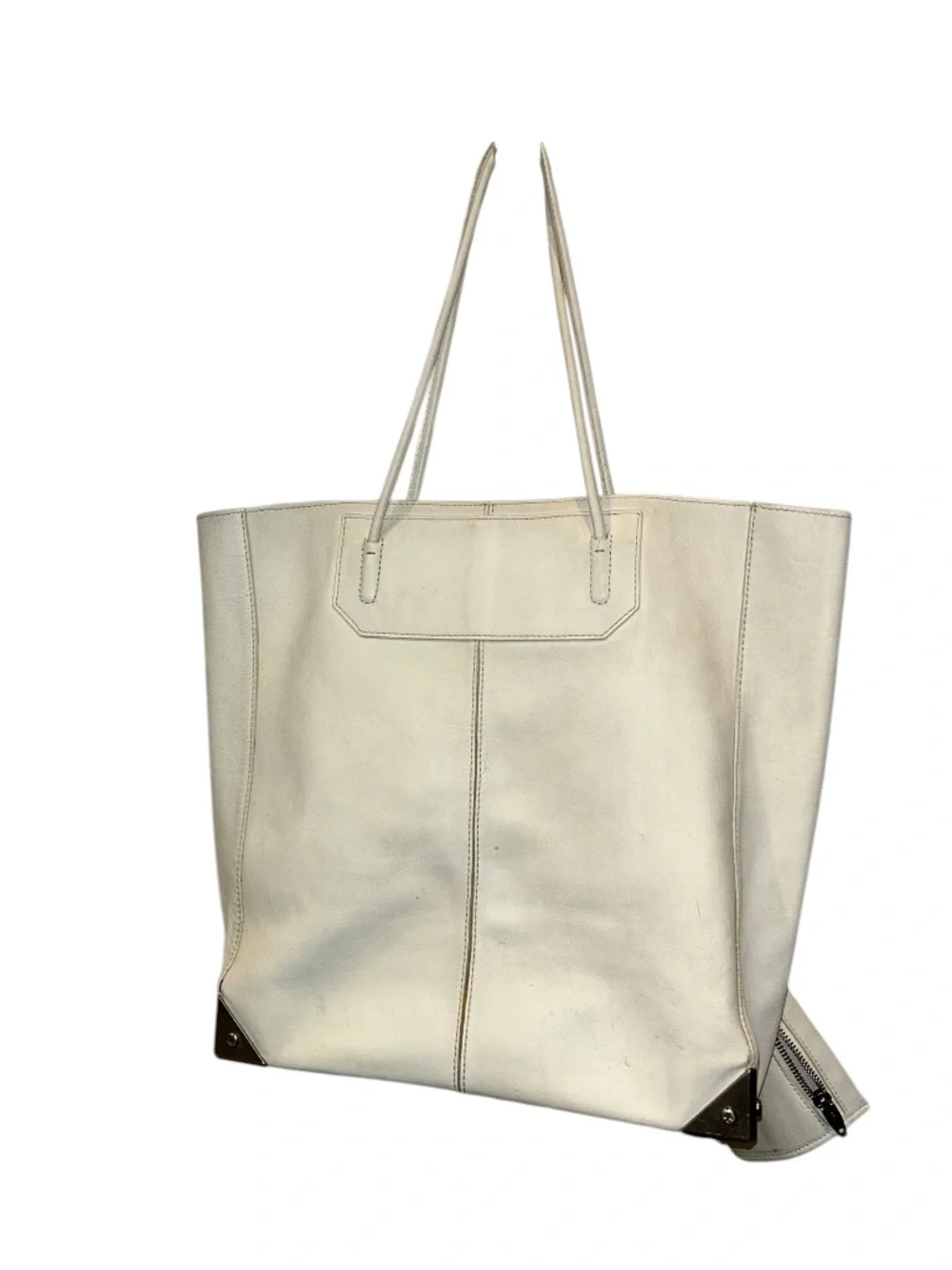 Alexander Wang white leather silver metal corner pieces tote bag 12x13